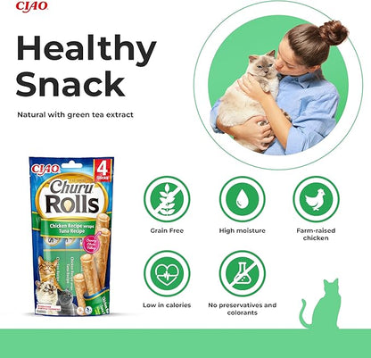 Inaba - Rolls Chicken Wraps Tuna 4 Tubes - Dierenshop Lady